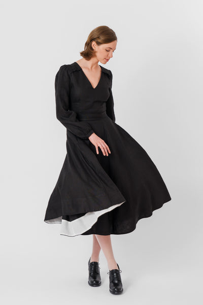 Bridget Dress, Long Sleeve,#color_black-pansy