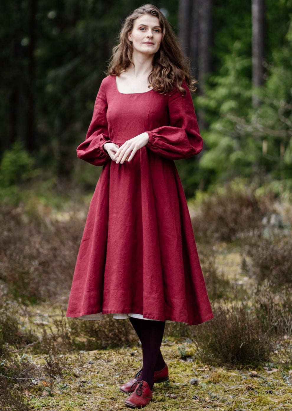 Carmen Dress, Long Sleeve, Marsala Red#color_marsala-red
