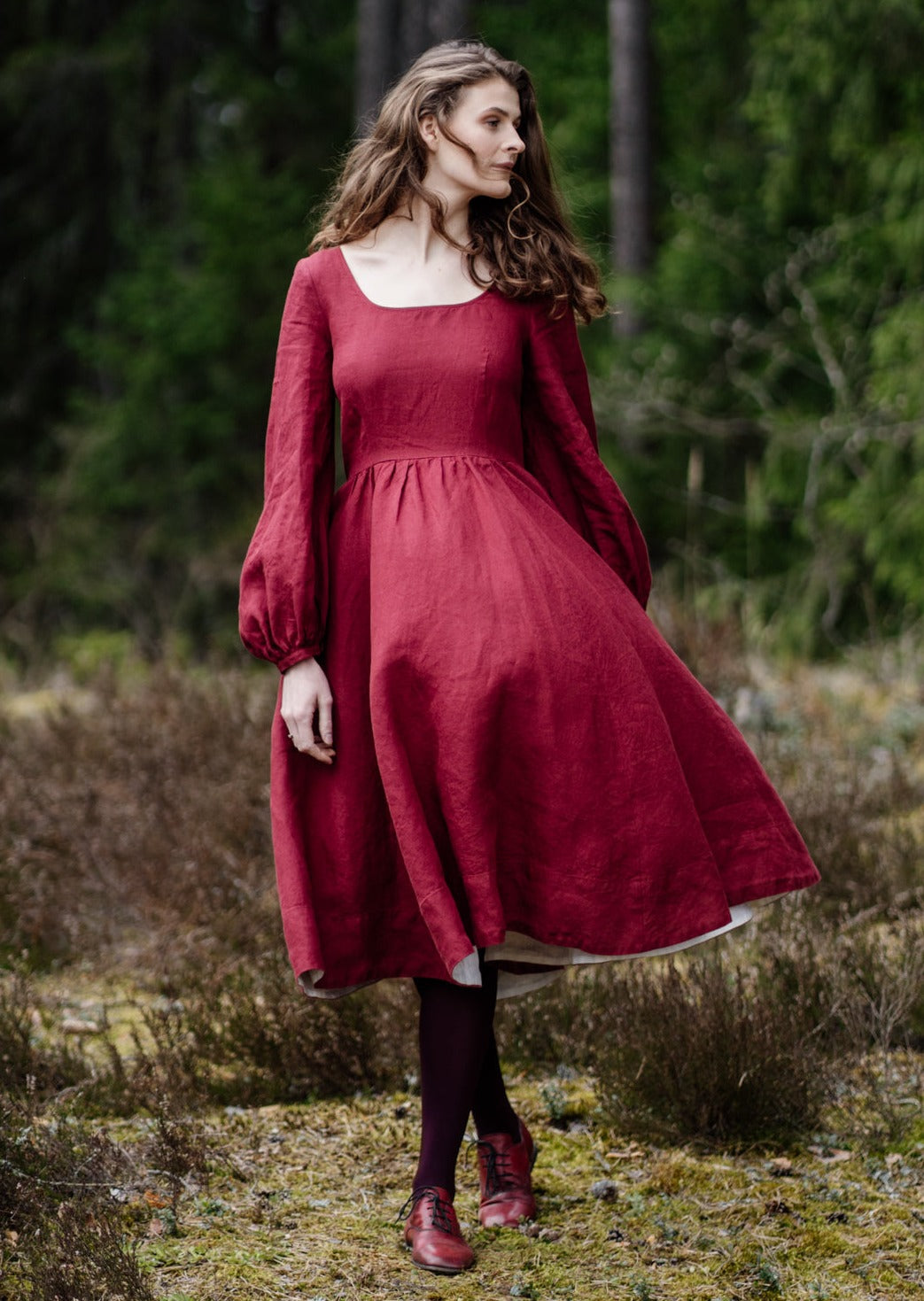 Carmen Dress, Long Sleeve, Marsala Red#color_marsala-red