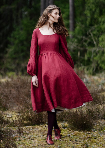 Carmen Dress, Long Sleeve, Marsala Red#color_marsala-red