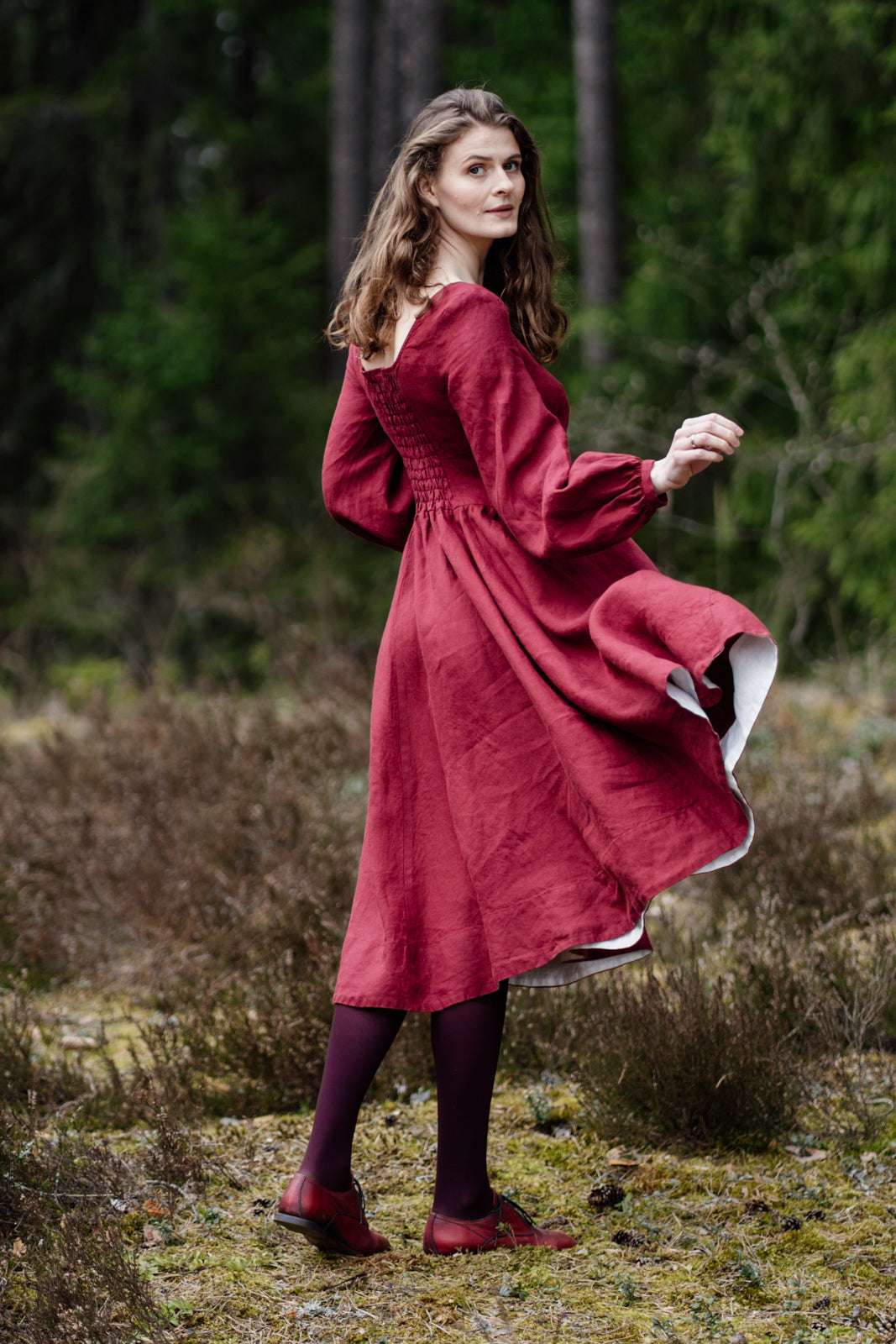Carmen Dress, Long Sleeve, Marsala Red#color_marsala-red