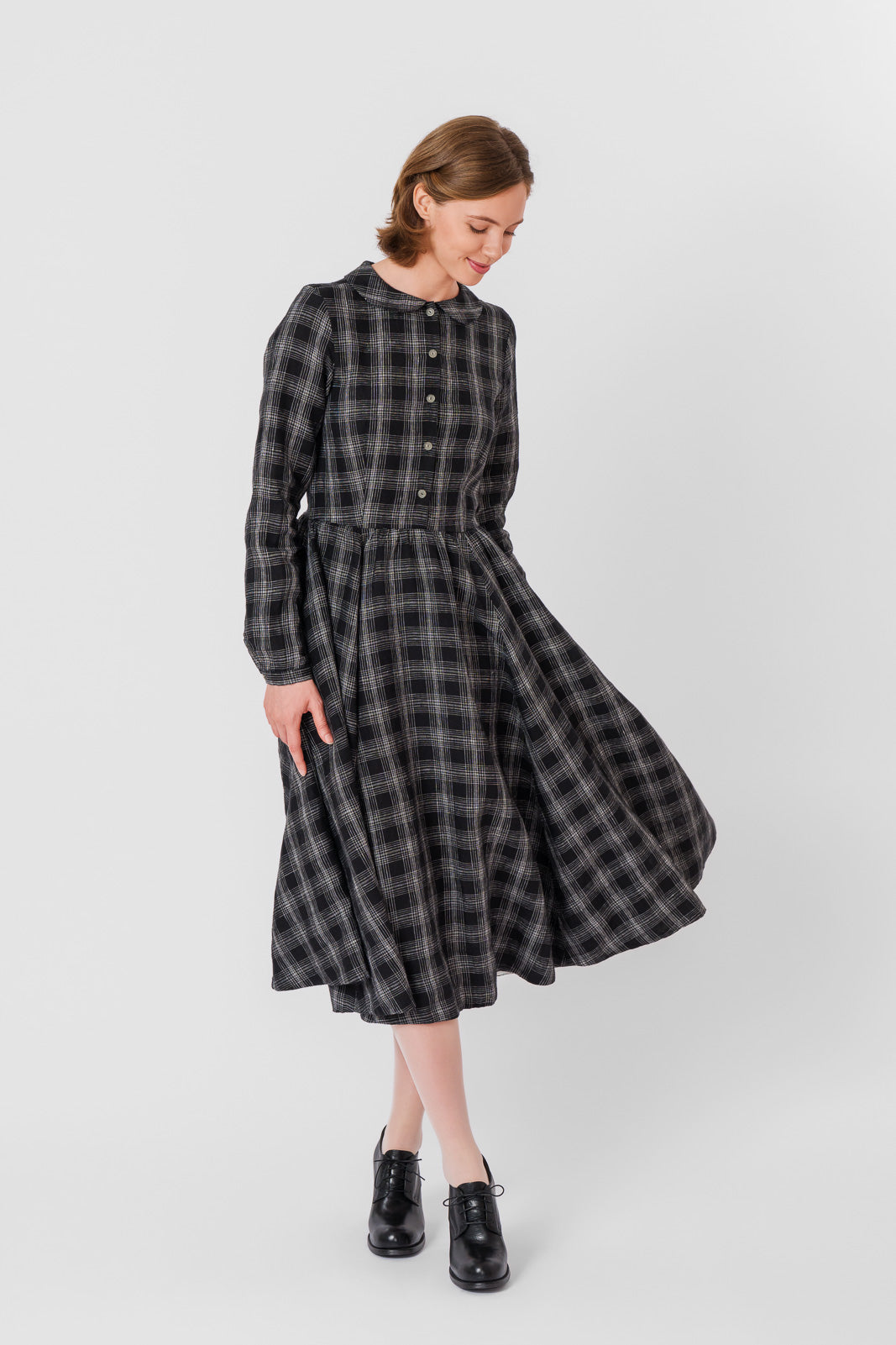 Classic Dress, Long Sleeve, Black Tartan#color_black-tartan