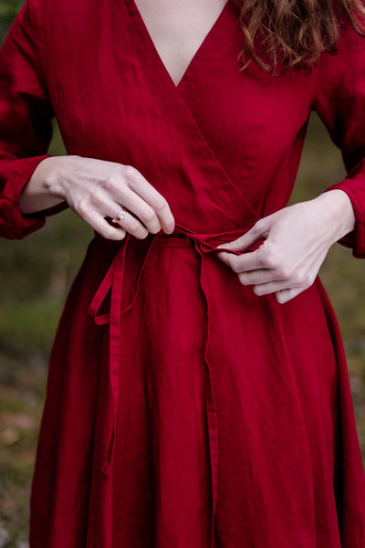 Wrap Dress, Long Sleeve, Red Poppy#color_red-poppy