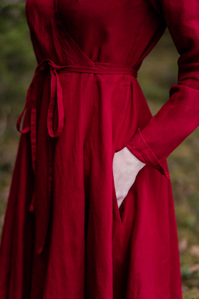 Wrap Dress, Long Sleeve, Red Poppy#color_red-poppy