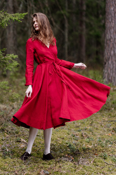 Wrap Dress, Long Sleeve, Red Poppy#color_red-poppy