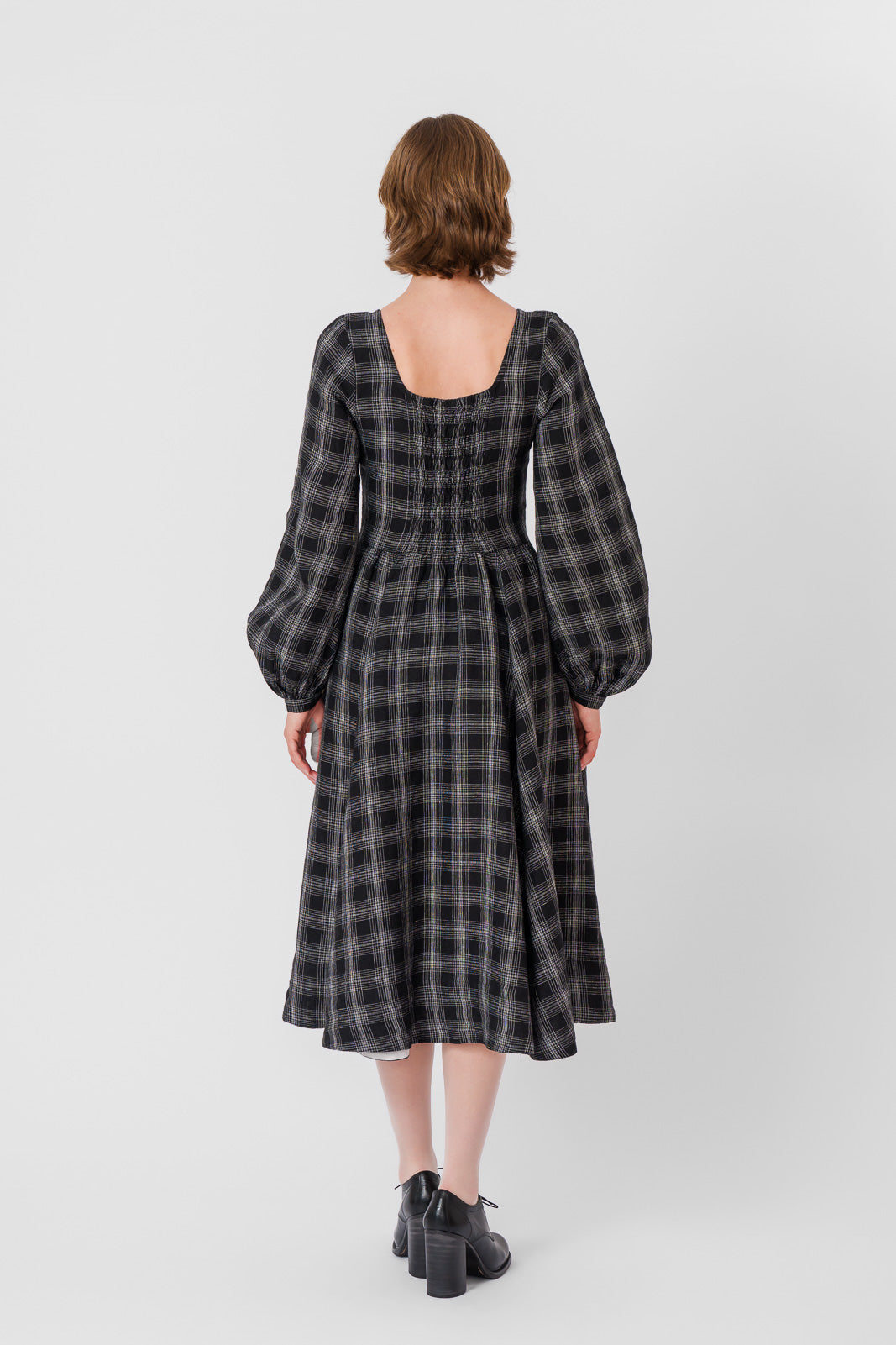 Carmen Dress, Long Sleeve, Black Tartan#color_black-tartan