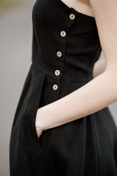 Pinafore Dress, Sleeveless, Black Pansy#color_black-pansy