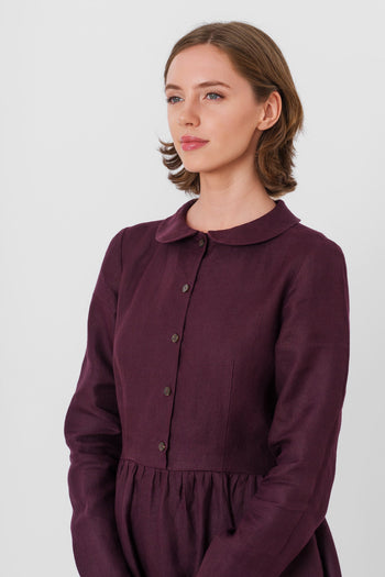 Classic Dress, Long Sleeve, Twill Linen, Royal Grape#color_royal-grape
