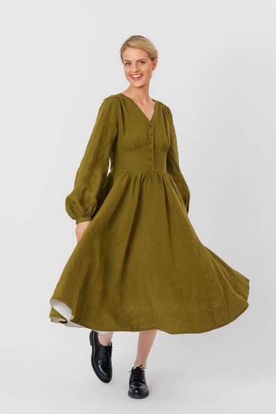 Diane Dress, Long Sleeve, Rosemary Green#color_rosemary-green