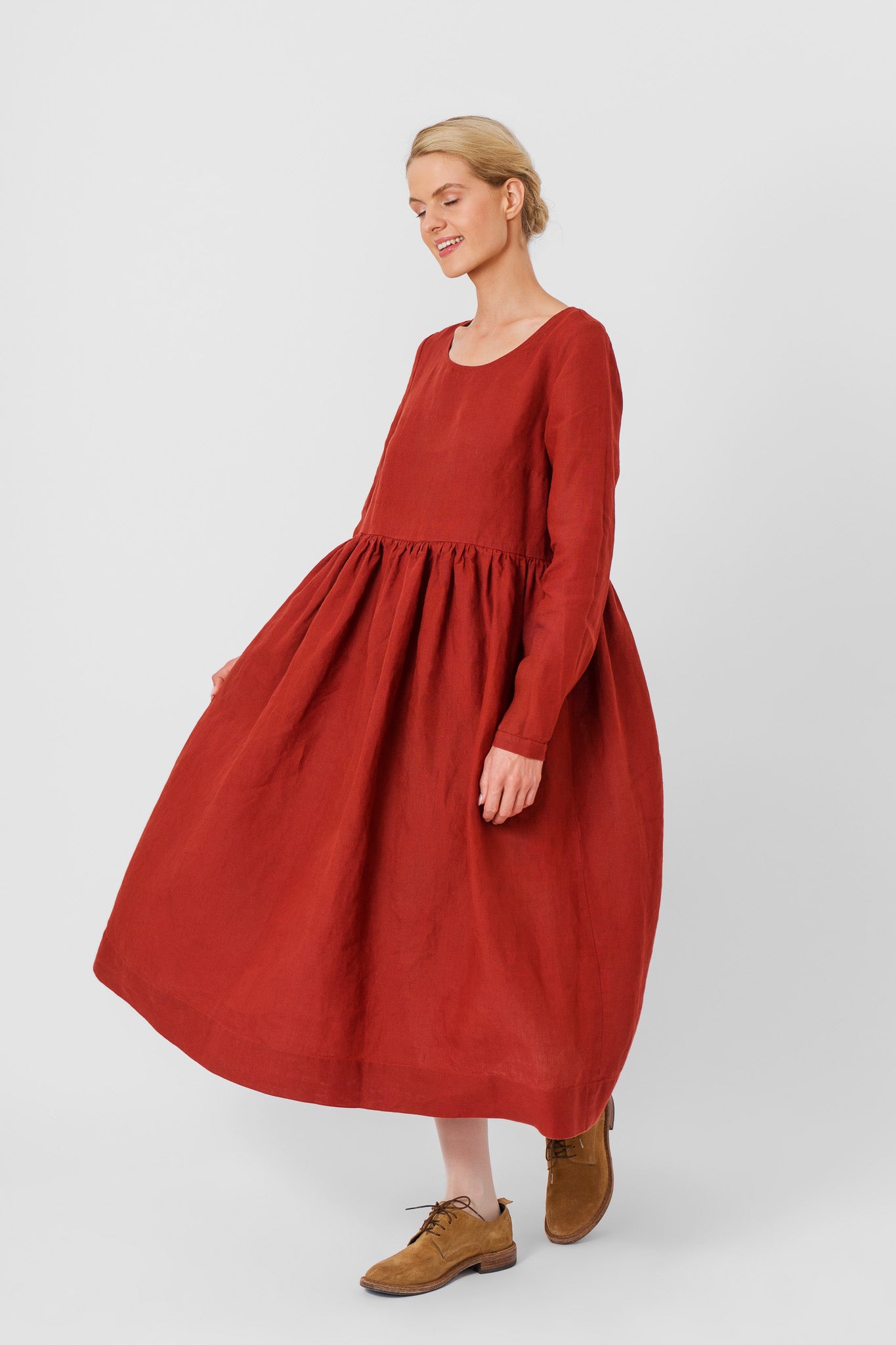 Smock Dress, Long Sleeve, Deep Terracotta#color_deep-terracotta