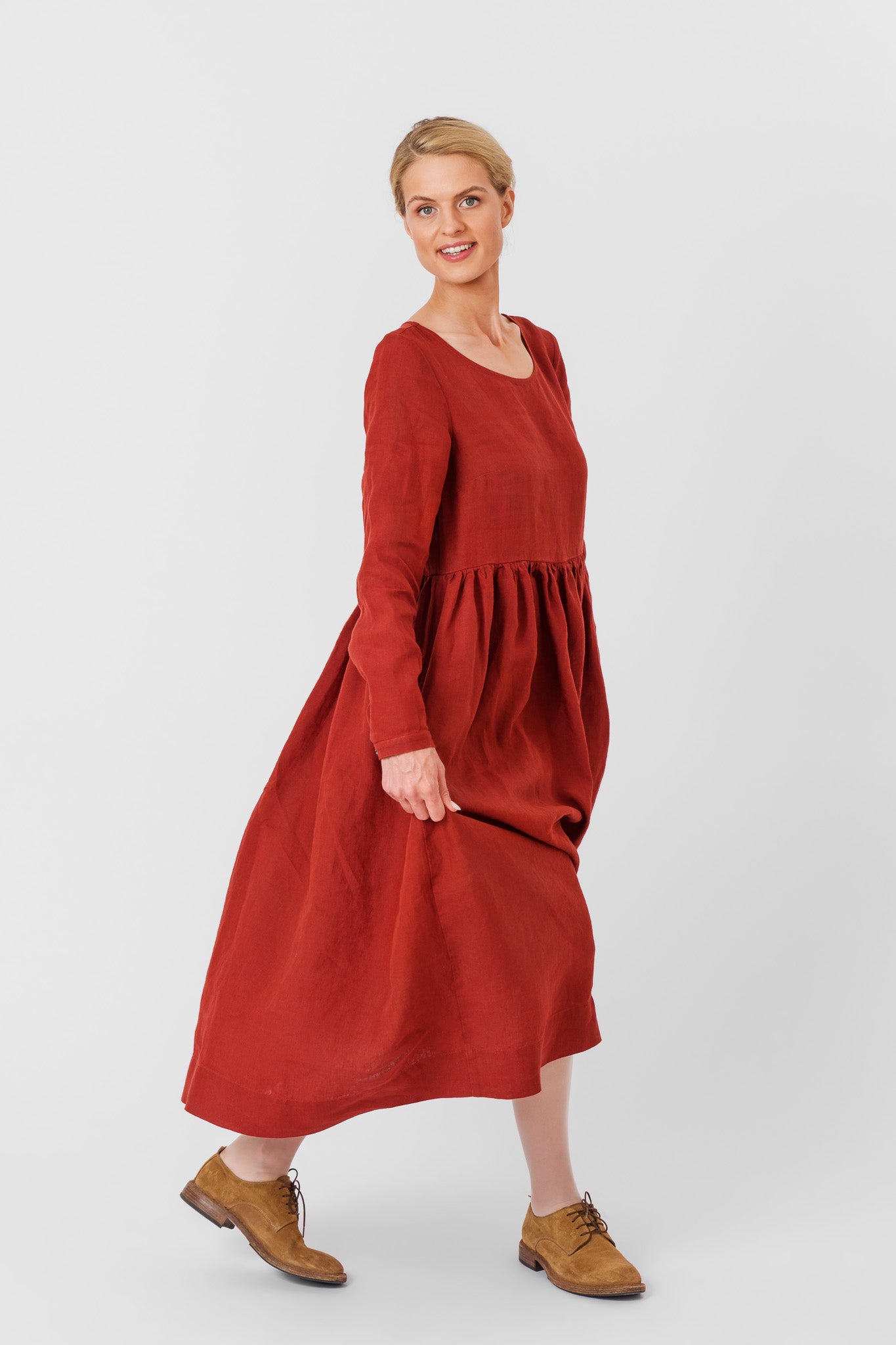 Smock Dress, Long Sleeve, Deep Terracotta#color_deep-terracotta