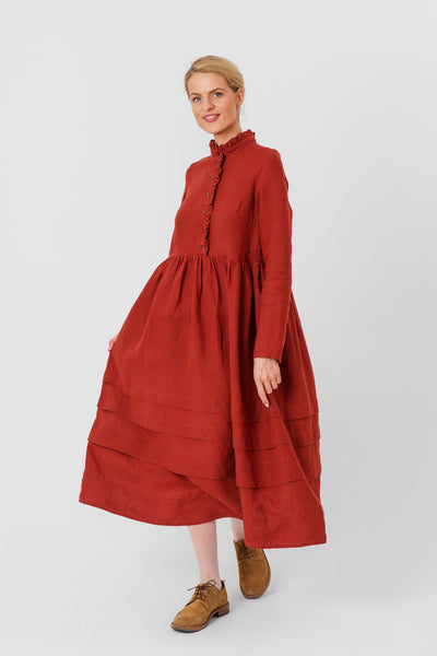 Amy Dress, Long Sleeve,#color_deep-terracotta