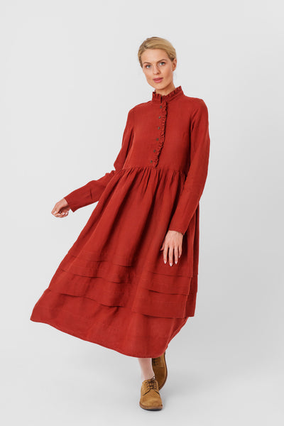 Amy Dress, Long Sleeve,#color_deep-terracotta