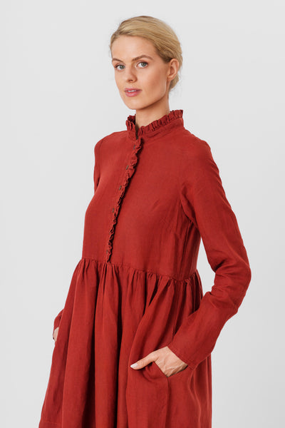 Amy Dress, Long Sleeve,#color_deep-terracotta