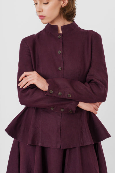 Peplum Jacket, Long Sleeve, Twill Linen, Royal Grape