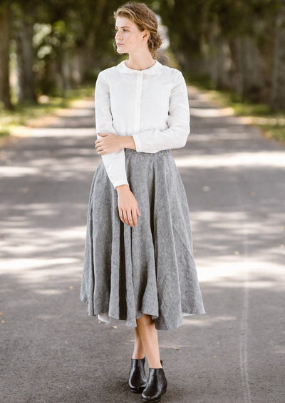 Classic Skirt, Twill Linen, Grey Moon#color_grey-moon