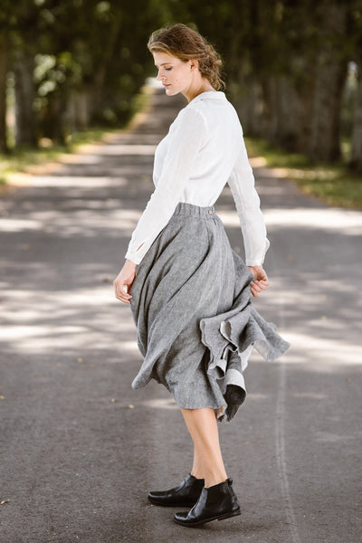 Classic Skirt, Twill Linen, Grey Moon#color_grey-moon