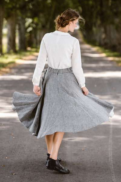 Classic Skirt, Twill Linen, Grey Moon#color_grey-moon