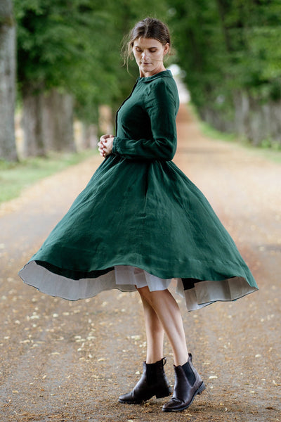 Classic Dress, Long Sleeve, Evergreen#color_evergreen