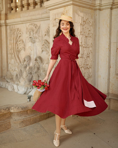 Darcy Dress, Short Sleeve, Marsala Red#color_marsala-red