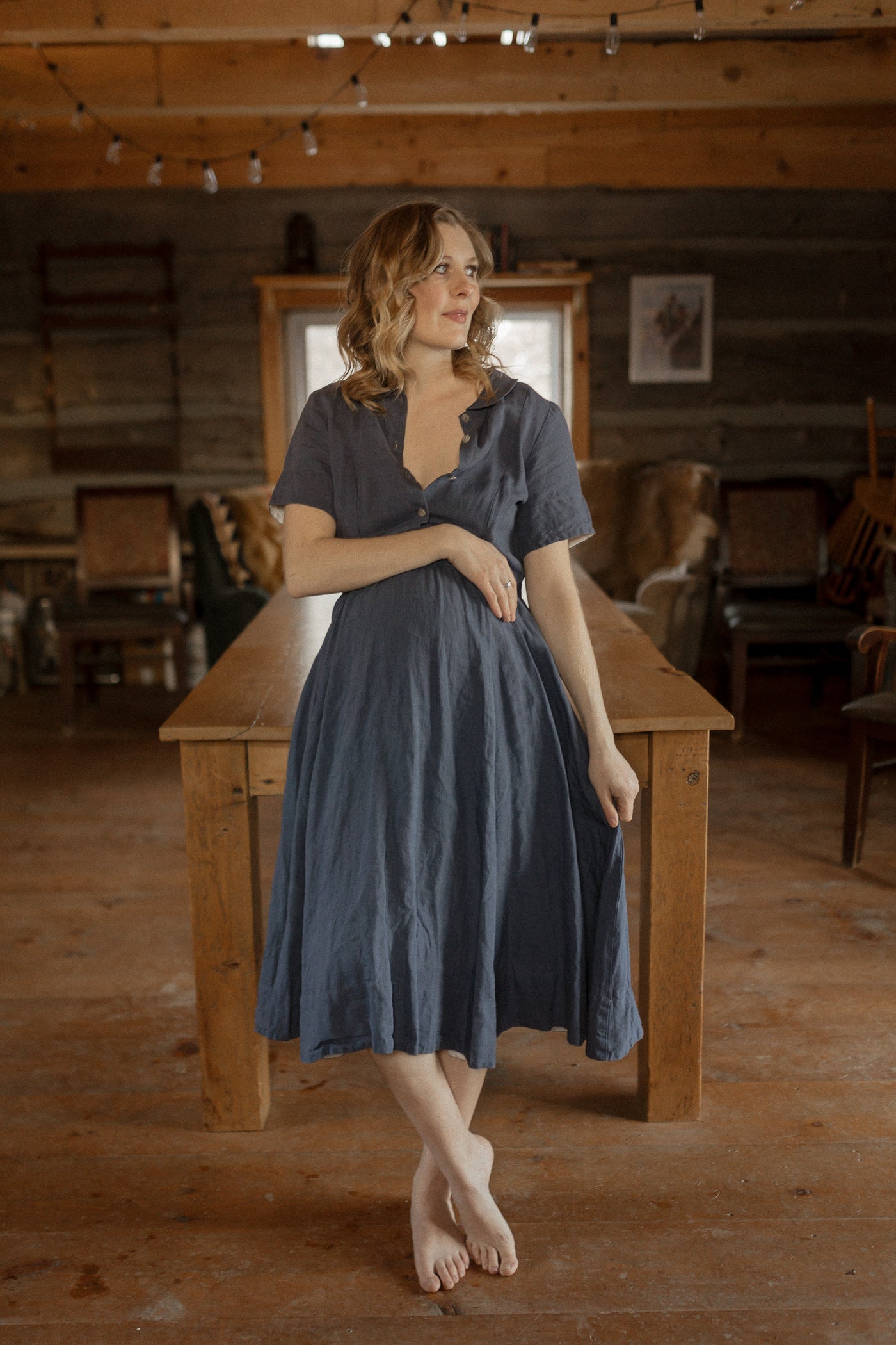 Classic Nursing Dress, Short Sleeve, Moonlight Blue