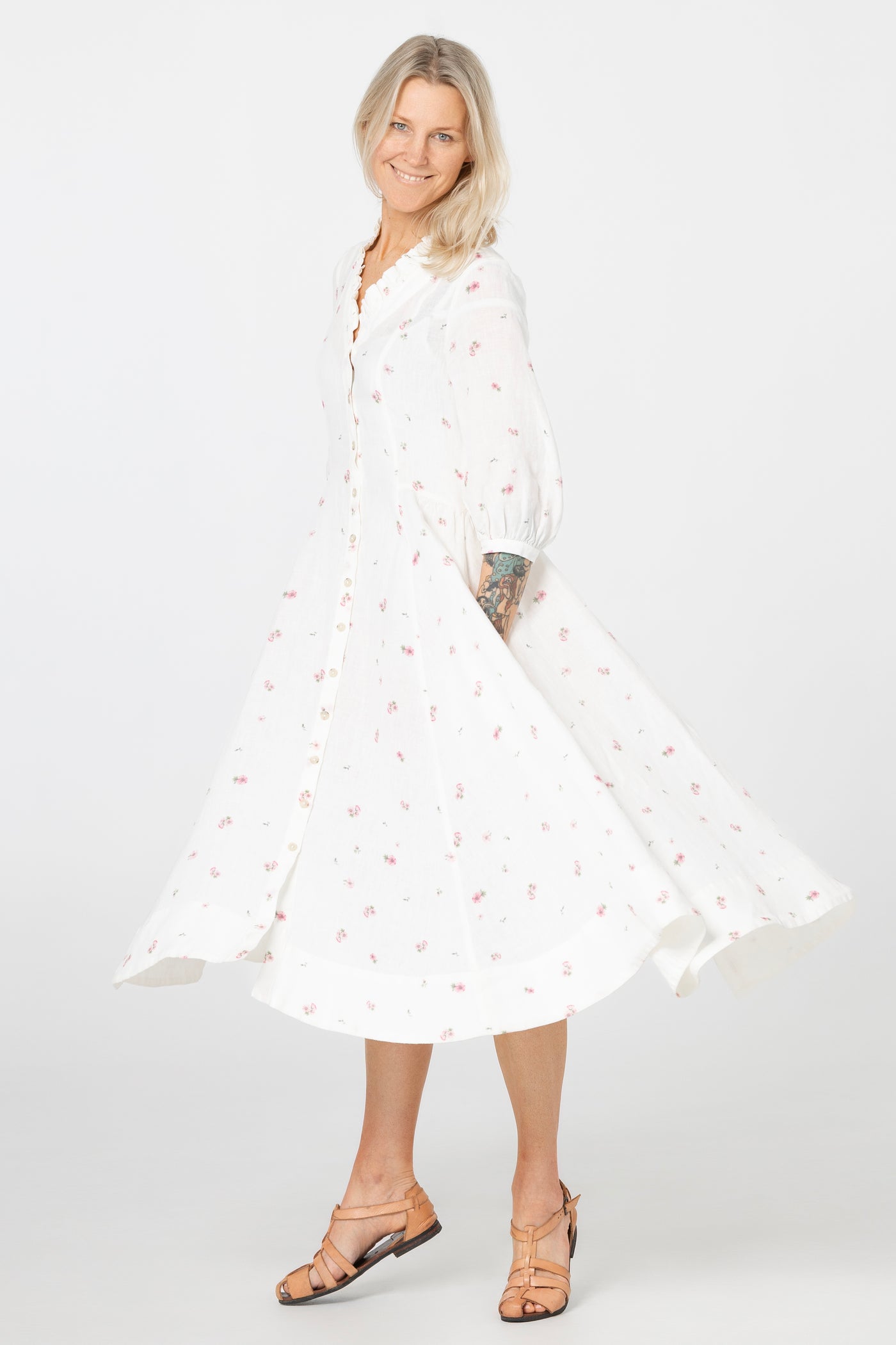 Ophelia Dress, 3/4 Sleeve, Apple Blossom#color_apple-blossom
