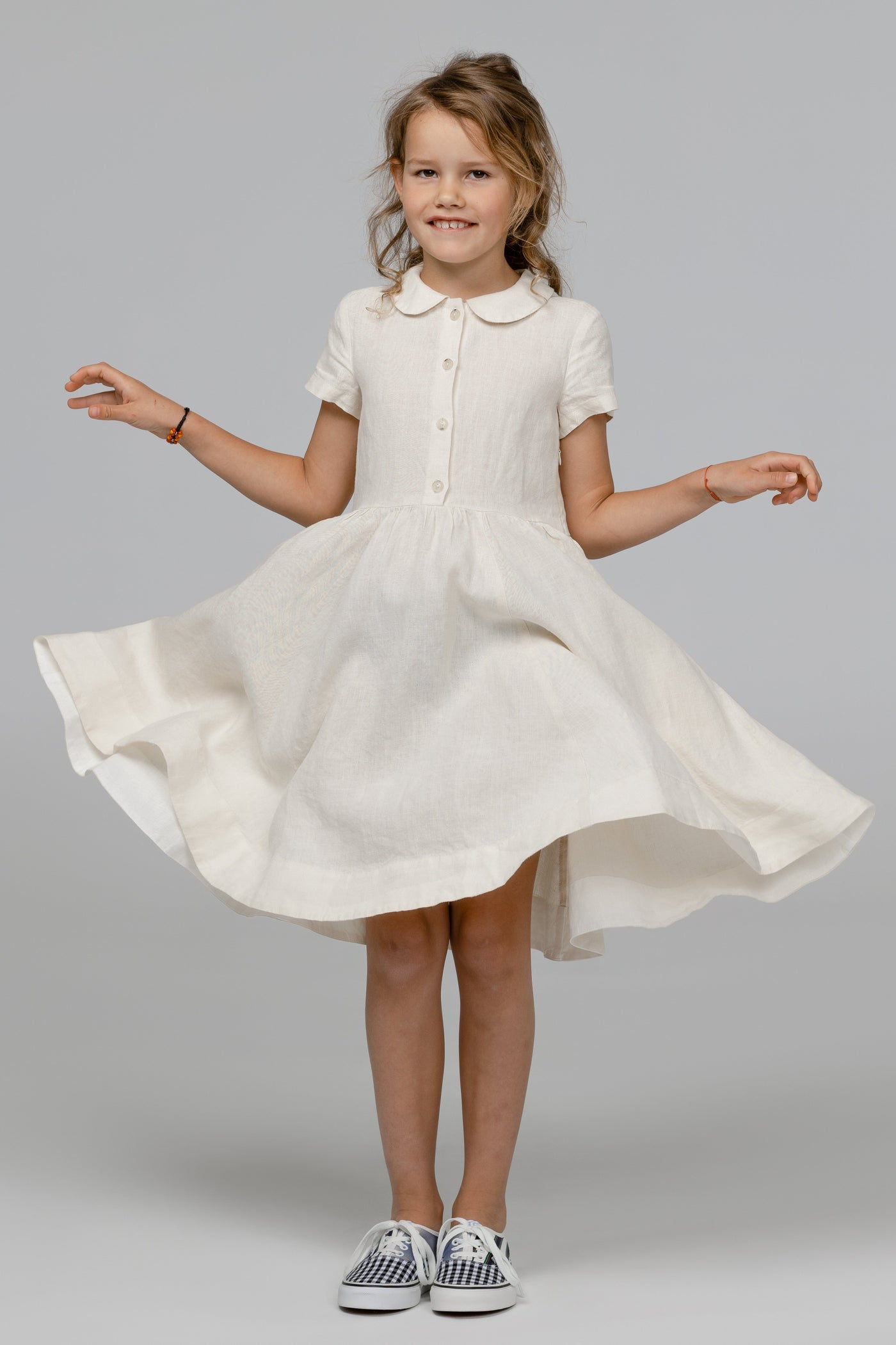 Mini Me Classic Dress, Short Sleeve, Milky White#color_milky-white