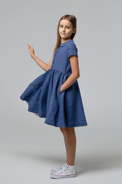 Mini Me Classic Dress, Short Sleeve, Moonlight Blue#color_moonlight-blue
