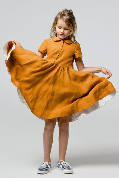 Mini Me Classic Dress, Short Sleeve, Marigold#color_marigold