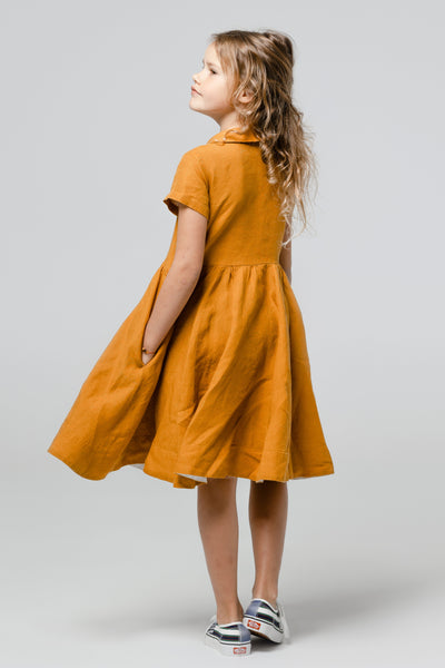 Mini Me Classic Dress, Short Sleeve, Marigold#color_marigold
