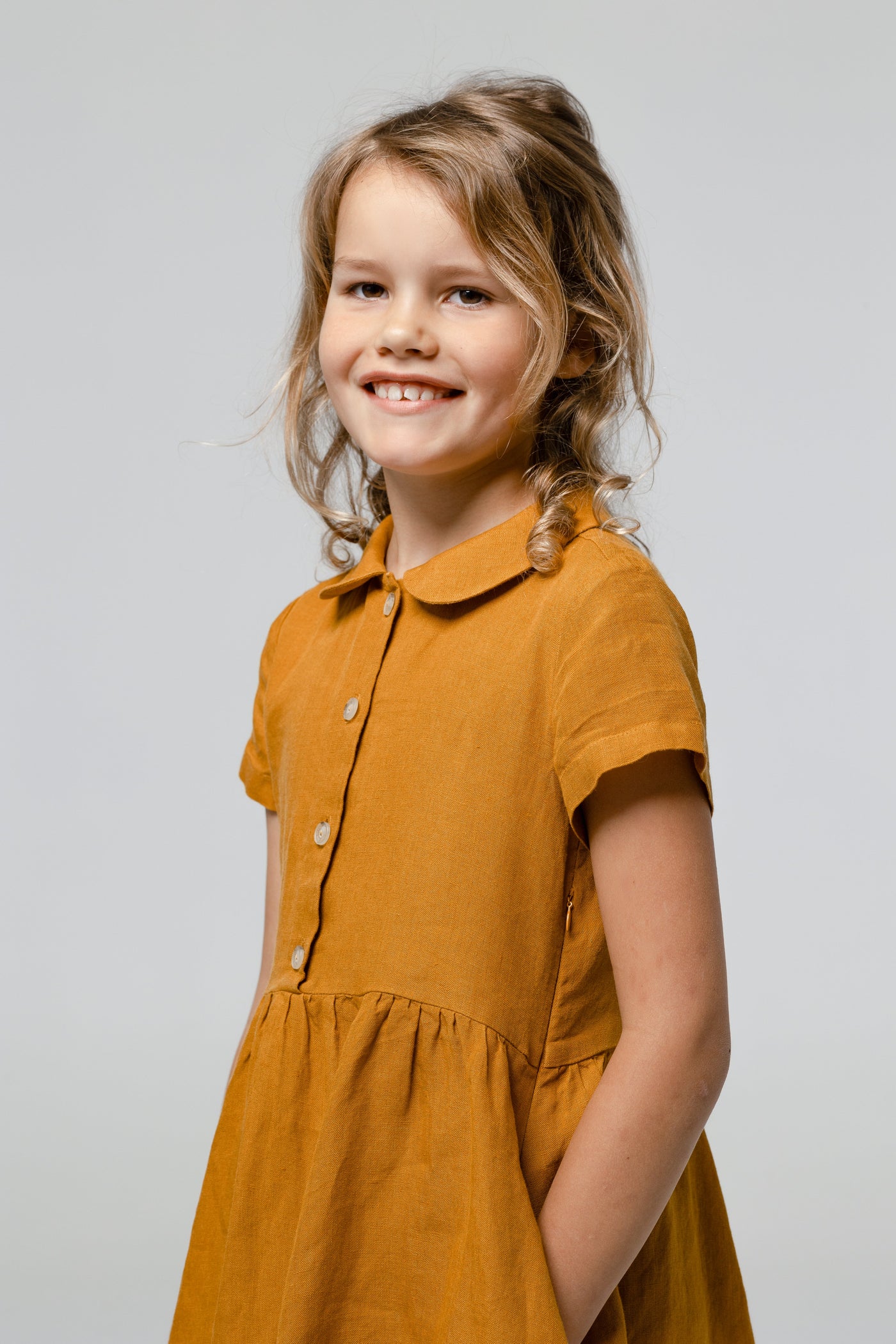 Mini Me Classic Dress, Short Sleeve, Marigold#color_marigold