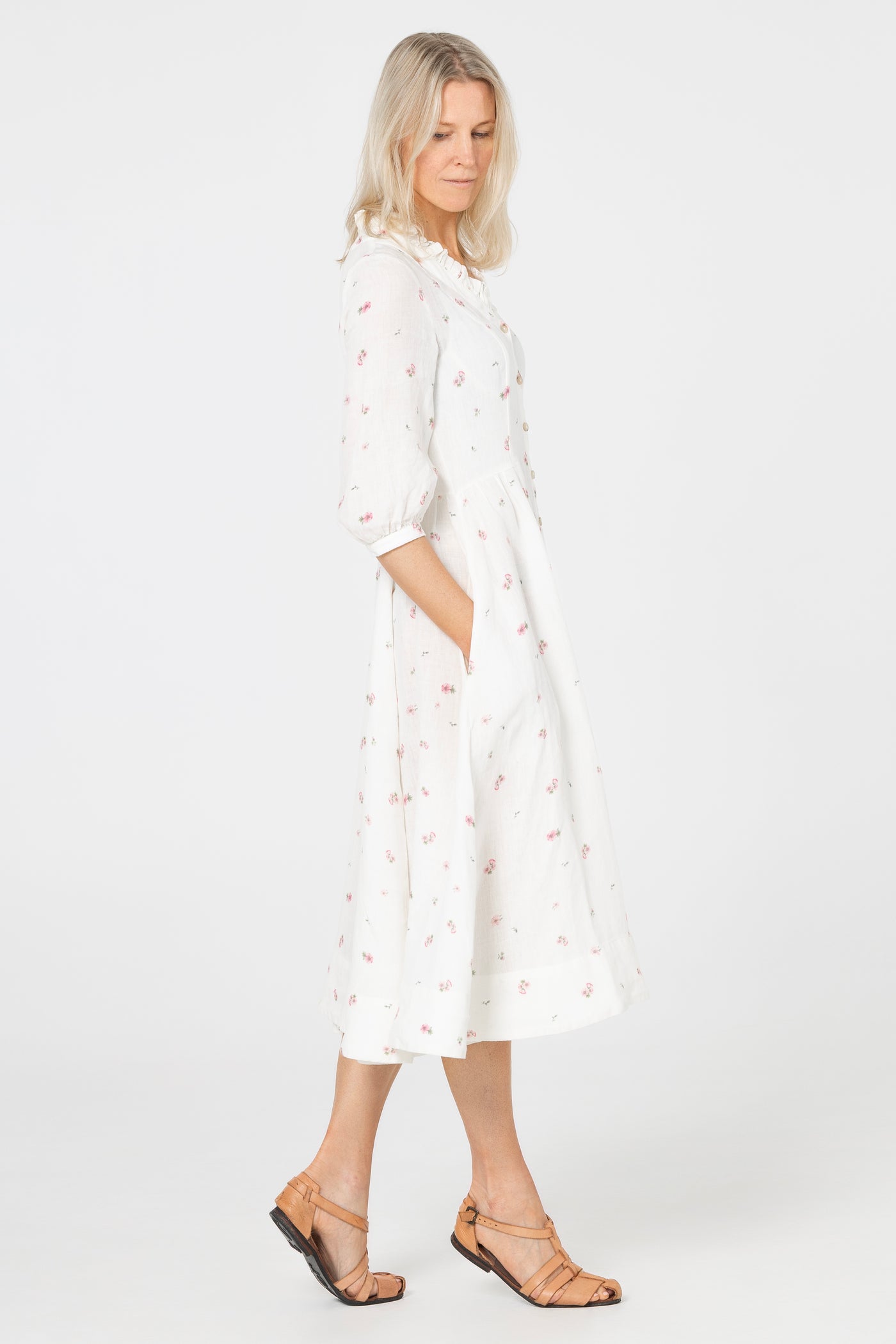 Ophelia Dress, 3/4 Sleeve, Apple Blossom#color_apple-blossom