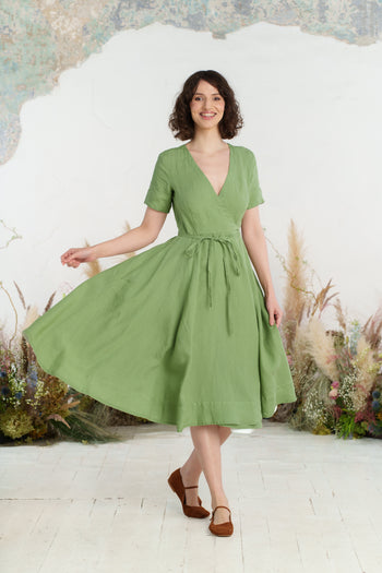 Wrap Dress, Short Sleeve, Matcha Latte
#color_matcha-latte