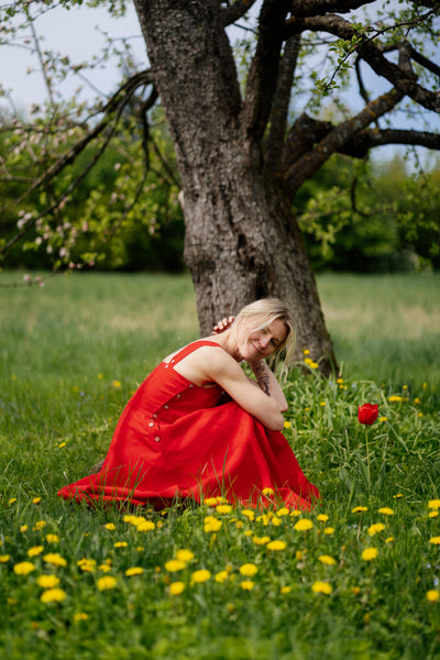 Pinafore Dress, Sleeveless, Cherry Red
#color_cherry-red