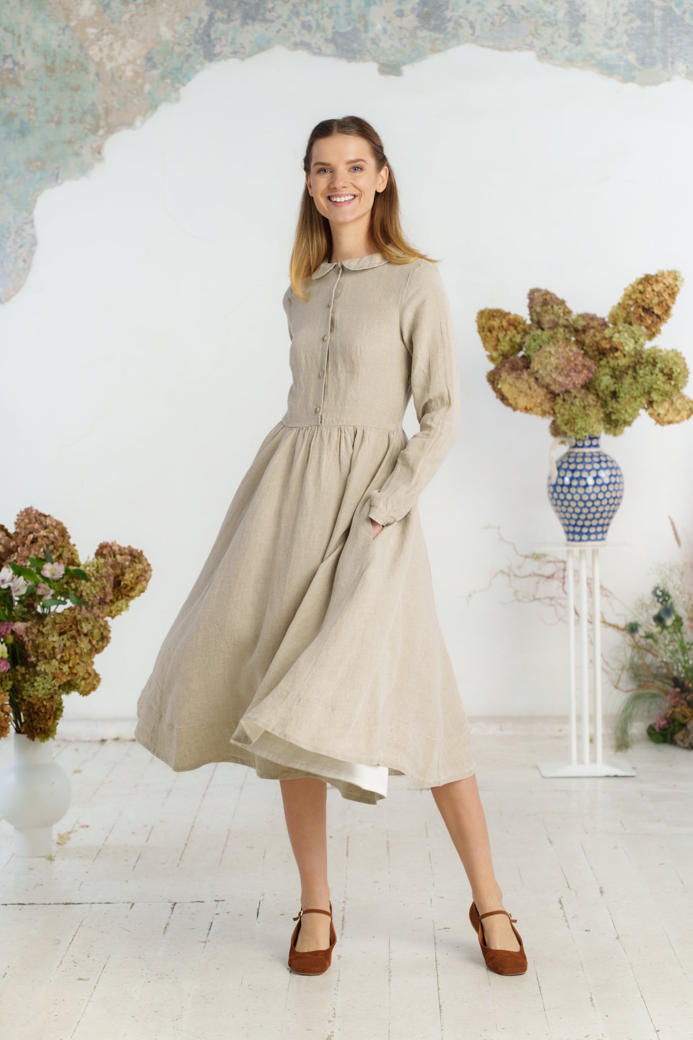Classic Dress, Long Sleeve#color_natural-linen