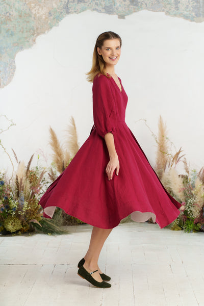 Wrap Gaia Dress, 3/4 Sleeve, Marsala Red
#color_marsala-red