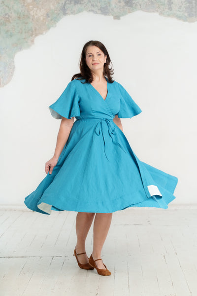 Wrap Dress, Butterfly Sleeve, Hawaiian Ocean
#color_hawaiian-ocean