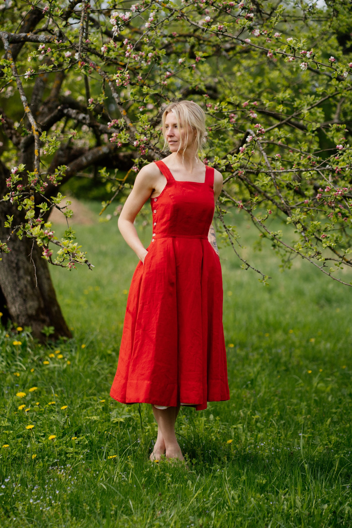 Pinafore Dress, Sleeveless, Cherry Red
#color_cherry-red