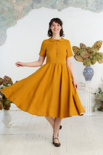 Classic Dress, Short Sleeve, Marigold#color_marigold