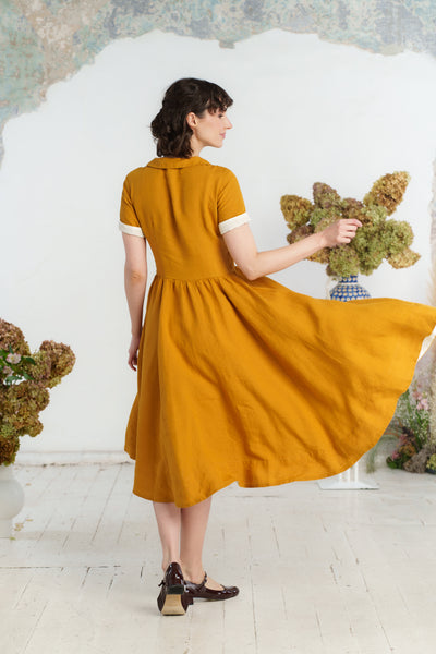 Classic Dress, Short Sleeve, Marigold#color_marigold