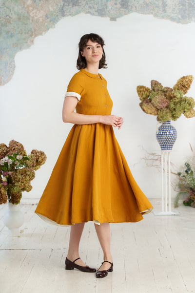 Classic Dress, Short Sleeve, Marigold#color_marigold