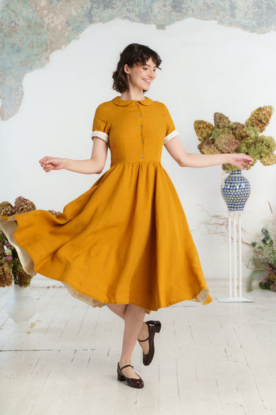 Classic Dress, Short Sleeve, Marigold#color_marigold
