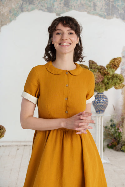 Classic Dress, Short Sleeve, Marigold#color_marigold