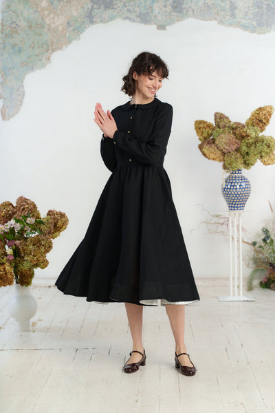 Classic Dress, Long Sleeve, Black Pansy#color_black-pansy