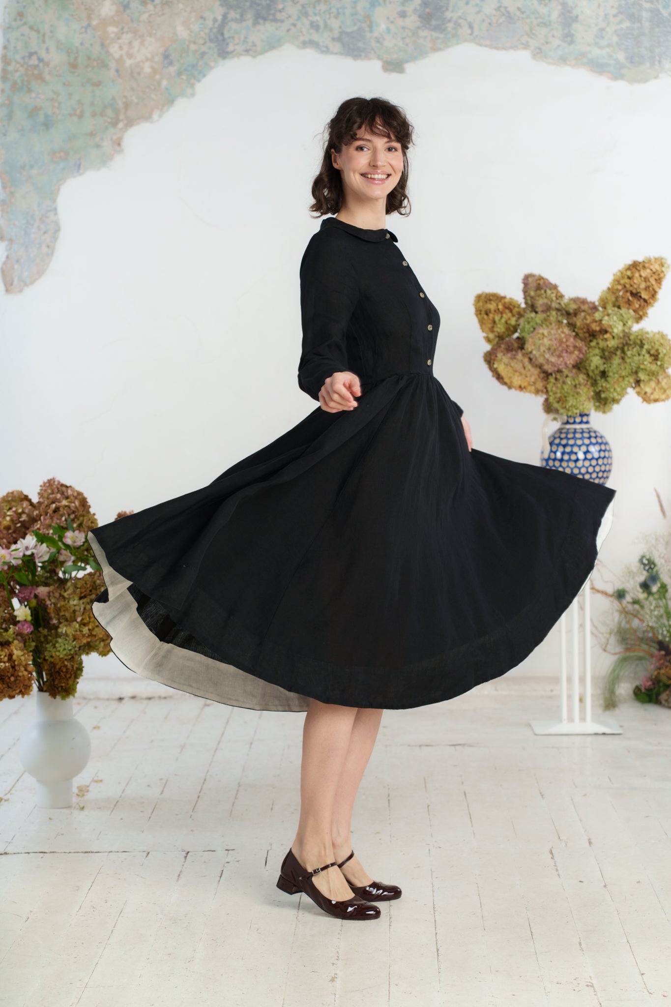 Classic Dress, Long Sleeve, Black Pansy#color_black-pansy