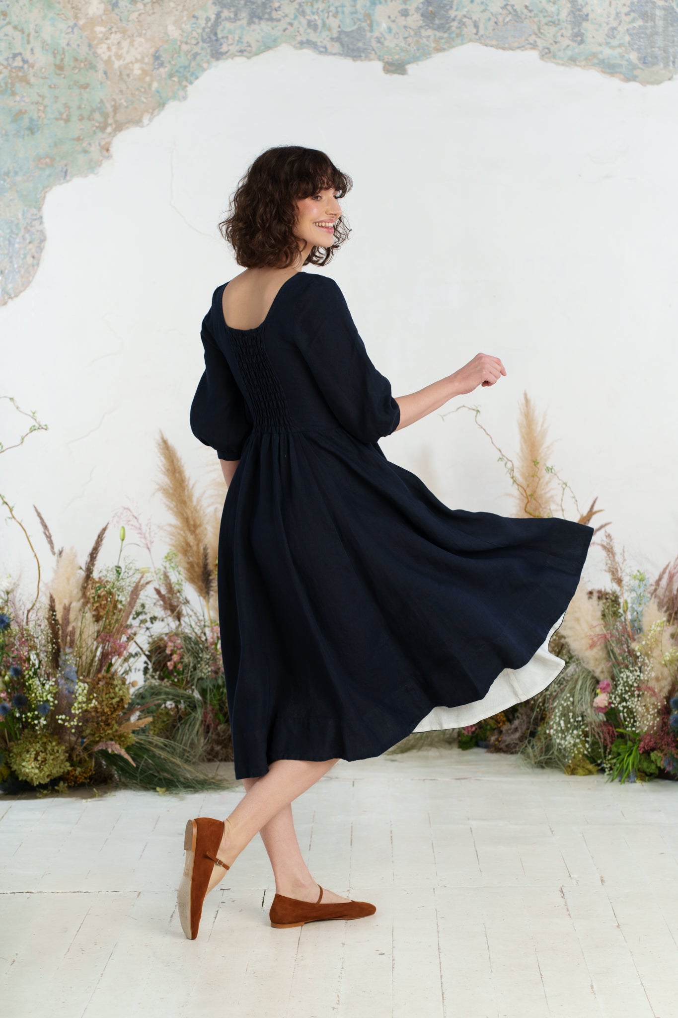 Carmen Dress, 3/4 Sleeve, Night Navy
#color_night-navy