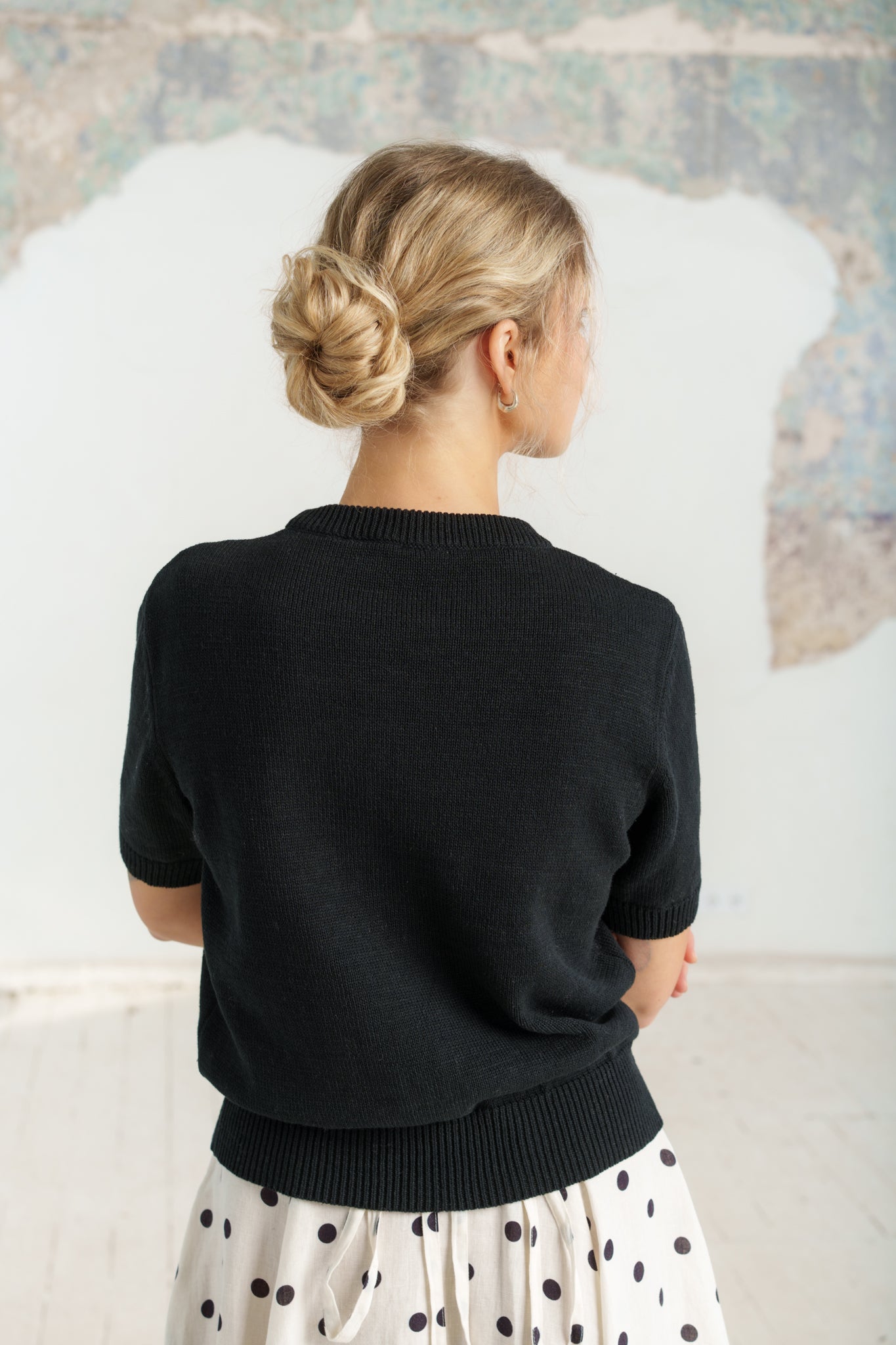 Elaine Top, Short Sleeve, Black Pansy#color_black-pansy