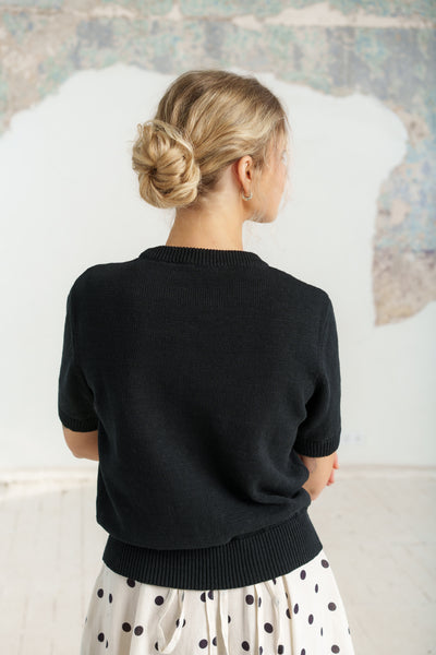 Elaine Top, Short Sleeve, Black Pansy#color_black-pansy