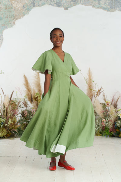Maxi Wrap Dress, Butterfly Sleeve, Matcha Latte
#color_matcha-latte
