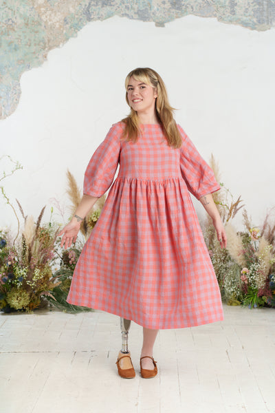 Smock Gaia Dress, 3/4 Sleeve, Pink Gingham
#color_pink-gingham